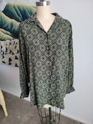 J. Crew Silk Button-Up Top Medium Mandala Medium Workwear Capsule Vtg 90's  - Image 1 of 4