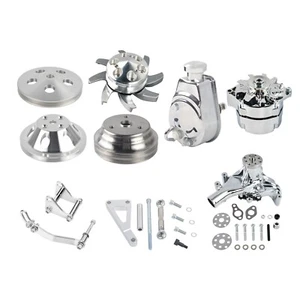 Power Steering & Long Water Pump & Alternator Pulley & Bracket Kit For SBC Chevy - Foto 1 di 12