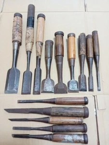 Chisel Nomi set of 14 Japanese Vintage Woodworking Tool Japan - Picture 1 of 2