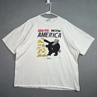 Vintage 90s The Progressive Contract With America T Shirt Adult 2XL White Mens - Image 1 of 4