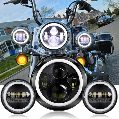 7" LED Headlight +Fog Passing Light For Harley Davidson Heritage Softail Classic Foto 1 de 4