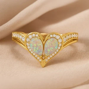 Opal &Diamond Cocktail Ring Solid 14K Gold October Birthstone#1030 - Picture 1 of 22
