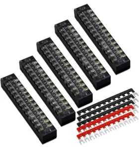 10pcs 5 Sets 12 Positions Dual Row 600V 15A Screw Terminal Strip Blocks w/ Cover - Picture 1 of 9