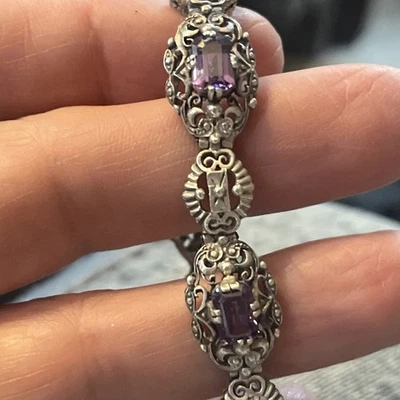 Pulsera vintage Art Deco de plata de ley 925 amatista Foto 1 de 4