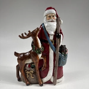 Holiday Santa With Festive Reindeer Toys In Gift Bag Christmas Decoration Figure - Picture 1 of 9