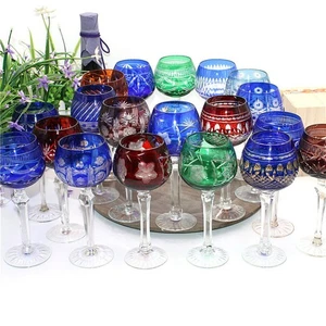 Bohemian Style Blue Champagne Flute Glasses Hand Cut To Clear Crystal Glass 5oz - Picture 1 of 16