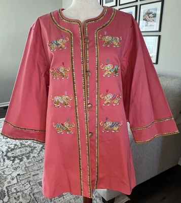 Bob Mackie Wearable Art Embroidered Elephants Lined Button Jacket Size 2X - Image 1 of 4