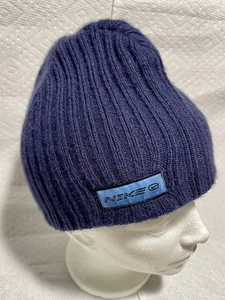 Vintage 90s Nike Beanie Cap Hat Blue Grey Fleece One Size Just Do It - Picture 1 of 14