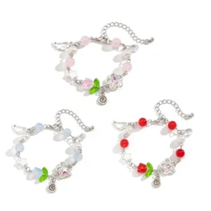 Handmade Tassels Bracelet with Delicate Flower Pendant Elegant Beaded Handchain - Picture 1 of 11