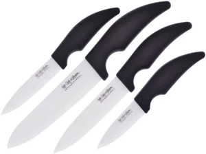 Hen & Rooster Four Piece Kitchen Knife Set 4pc Black White Ceramic Blade 065 - Picture 1 of 1