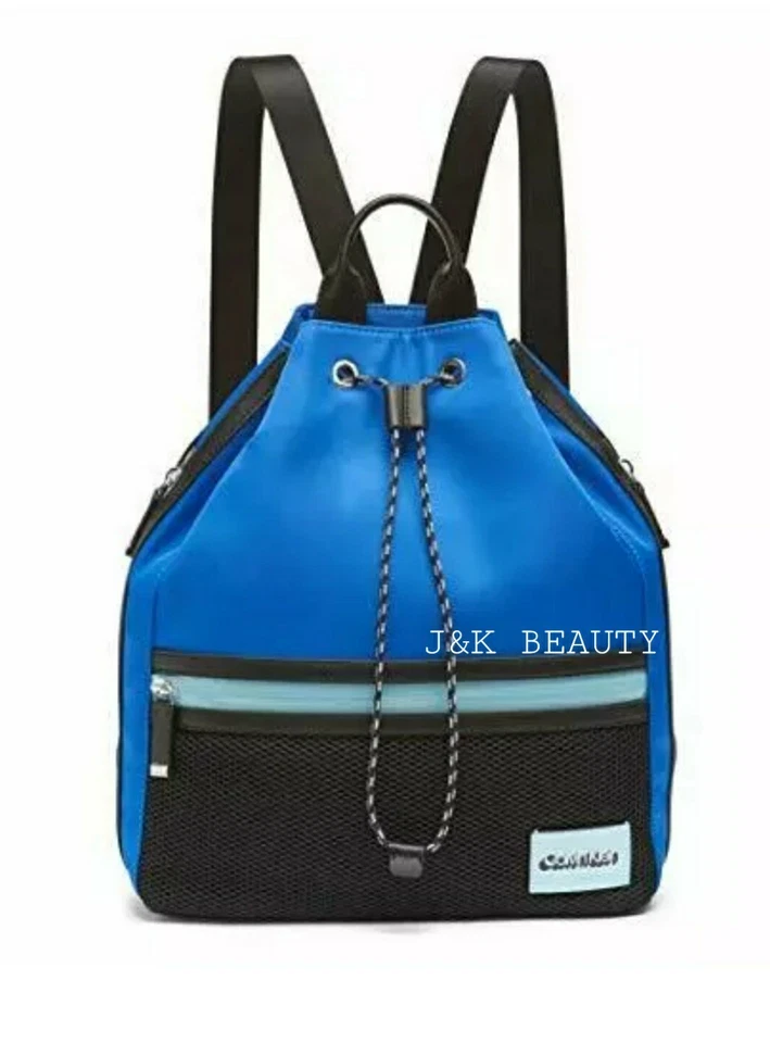 Calvin Klein Whendi Nylon & Mesh Draw String Backpack Retro Blue