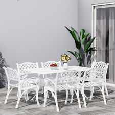 7PCS White Cast Aluminium Garden Dining Table and 6 Chairs Outdoor Furniture Set