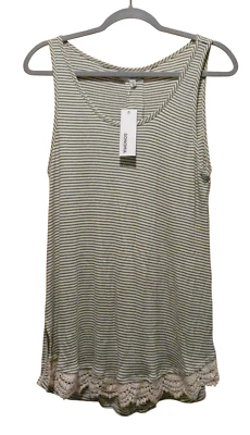 Sonoma Tank Top Womens XL Green White Striped Split Hem Lace Stretchy NWT - Image 1 of 4