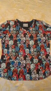 Skechers Scrub Top Sz XL All Over Dog Pattern - Picture 1 of 9