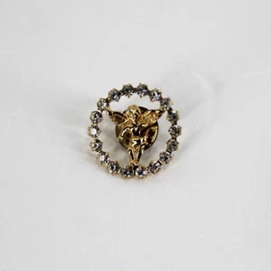 Schutzengel Anstecknadel Vintage 90er goldfarben Zirkonia rund unsigniert - Bild 1 von 2