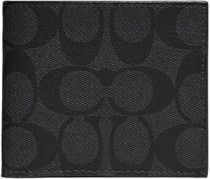 COACH Men's ID Billfold Wallet (Signature Canvas, Charcoal/Black) - Picture 1 of 1