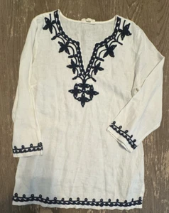 Charter Club Women 100% Linen 3/4 Sleeve Embroidered Tunic Top M Pullover - Picture 1 of 7