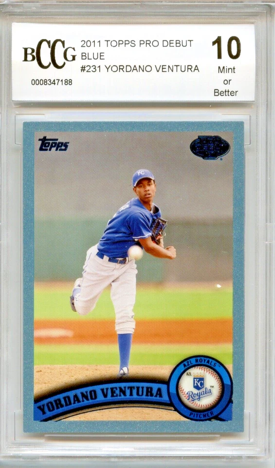 YORDANO VENTURA 2011 Topps Pro 首发蓝色 #/ 309 新秀 BCCG 10 100% 慈善 — 第 1/1 张图片