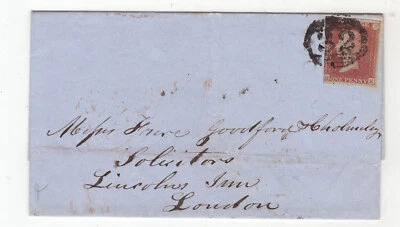 GB QV PENNY RED Imperf PLATE 149 HK on outer cover to Lincolns Inn London - Image 1 of 3