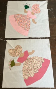 Sun Bonnet Sue 2 Blocks 12 13 Inch Squares Pink White Floral - Picture 1 of 4