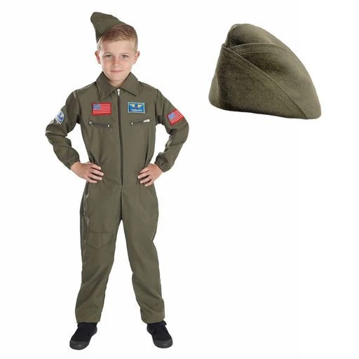 Divertido Shack Niños Piloto Militar Disfraz Niños Aviador Traje de Vuelo Cadete Aéreo Uniforme Foto 1 de 4