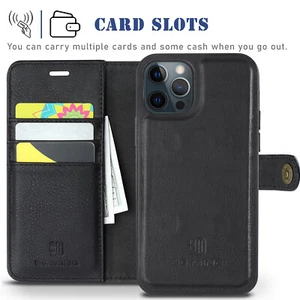 FOR Apple iPhone 11 12 13 Genuine Leather Wallet Case with RFID Protection Men - Picture 1 of 14