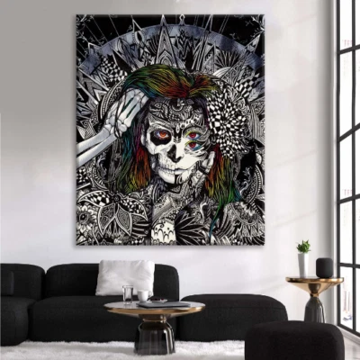 Colorful Skeleton Wall Art Canvas, Gothic Home Decor, Ready to Hang - Image 1 of 4