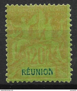 TIMBRE REUNION TYPE GROUGE 20c BRIQUE N° 38 NEUF * GOMME AVEC CHARNIERE FORTE - Picture 1 of 2