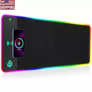 Wireless Charging RGB Gaming Mouse Pad 15W LED Non-Slip Mouse Mat PC Laptop New - Picture 1 of 7