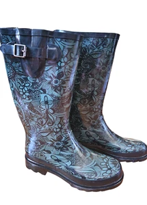 Sakroots Rhythm Rain Boots with Buckle, Size 8, Black, Galoshes, Rubbers - Picture 1 of 3
