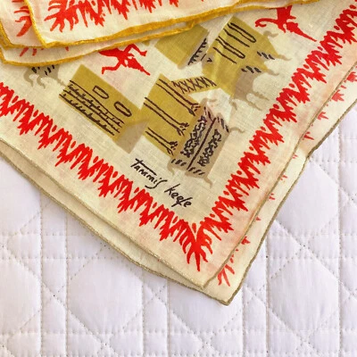 Pañuelo de lino vintage Tammis Keefe bailando Siam Thaniland años 50 60 textil Foto 1 de 4