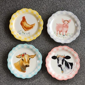Menge 4 Pionierin Frau Gingham 7" Vorspeisen Teller Kühe Huhn Schwein - Bild 1 von 8