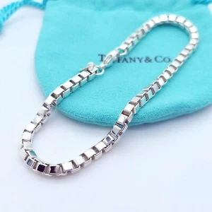 Tiffany & Co. Argento Sterling 4"mm Catena Maglia Veneziana 8,25' In Bracciale x-Large - Foto 1 di 12