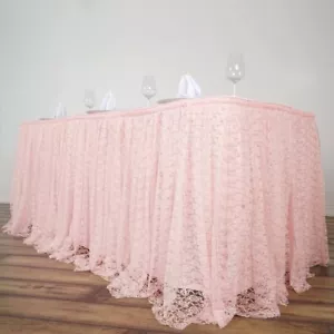 Blush 14 feet Lace Polyester TABLE SKIRT Tradeshow Wedding Catering Decorations - Picture 1 of 2