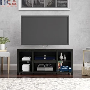 TV Stand 50 In Flat Panel TV W/ Shelves & Cable Management 6 Shelves Black Oak - Picture 1 of 11
