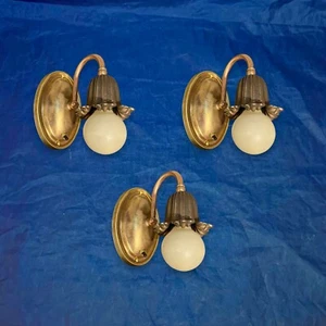 Weathered Antique Brass Sconces Set Of Three 3 Rewired 27C - Picture 1 of 6
