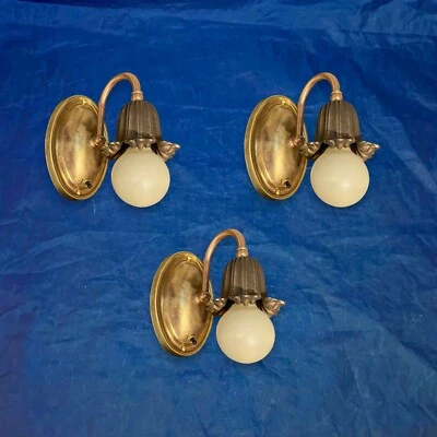Weathered Antique Brass Sconces Set Of Three 3 Rewired 27C - Image 1 of 4
