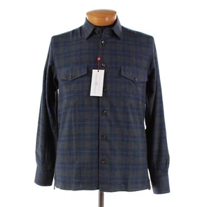 Luciano Barbera Neu mit Etikett 100 % Baumwolle Overshirt Größe Medium in blau & grau kariert - Bild 1 von 11