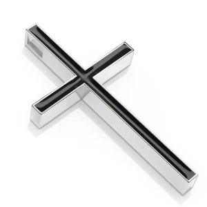 316L Stainless Steel with Black Enamel Latin Cross Pendant - Tall - 45 MM - Picture 1 of 4