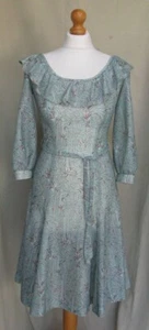 Vintage 70's frilled knee dress geometric dusty green orange stretch size S / 8 - Picture 1 of 9