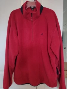 Nautica mens fleece 1/4 zip pullover, long sleeve, red trimmed in navy - Picture 1 of 7