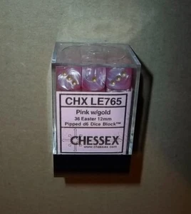 Chessex CHX LE765 36 Pink w/gold Easter 12mm d6 Dice Block warhammer d&d - Picture 1 of 2