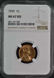 :1935 1C LINCOLN CENT KEY DATE NGC MS 67 RD SHINING RED RARITY R3 HIGHEST GRADES - Picture 1 of 4