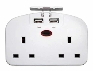 European 2 Way Travel Plug Power Adaptor 2 USB Ports 2 Pin Socket Double Plug - Picture 1 of 5