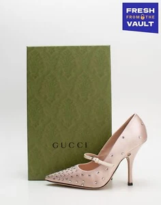 RRP €1020 GUCCI Satin Court Shoes US6.5 UK3.5 EU36.5 Crystals Stars Pointed Toe - Imagen 1 de 10
