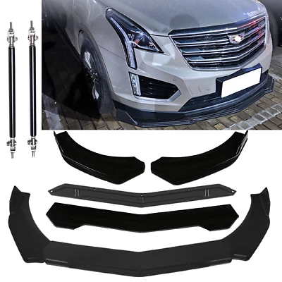 Front Bumper Lip Splitter Spoiler + Strut Rods Glossy Black For Cadillac CTS ATS Foto 1 de 4