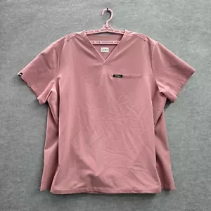 JAANUU Men Scrub Top 2XL Pink Knit Short Sleeve Polyester Rayon Spandex - Picture 1 of 6