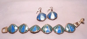 Silver Nacre Blue Bracelet & Earrings Set - Picture 1 of 4