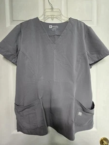 Marvella/White Cross Scrub Top Size XL-Grey w/Princess Seams-Chest 26"/L 27.5" - Picture 1 of 5