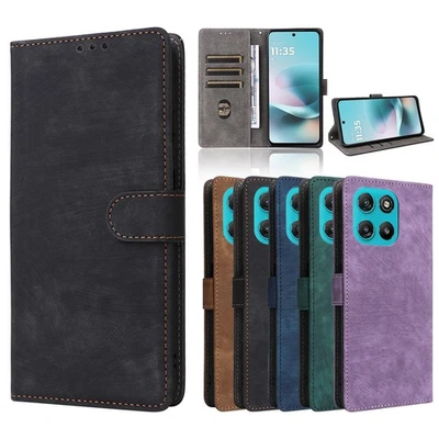 For Motorola Moto G57 Power, Luxury Retro Flip Leather Wallet Stand Cover Case - Image 1 of 4